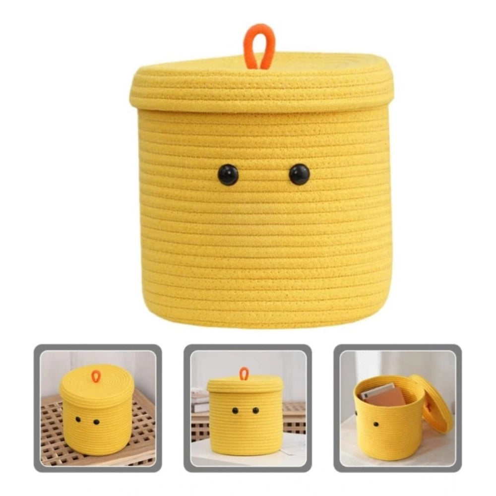 Generic Cotton Basket with lid Pack of 1 Storage Basket For Clothes (Yellow)