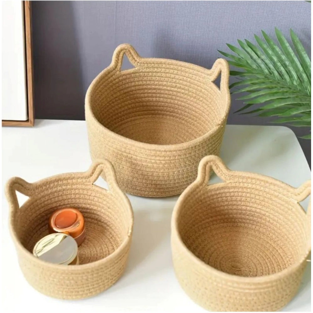 Generic Cotton Cat Basket Pack of 3 Storage Basket For Clothes (Brown) Secondary image