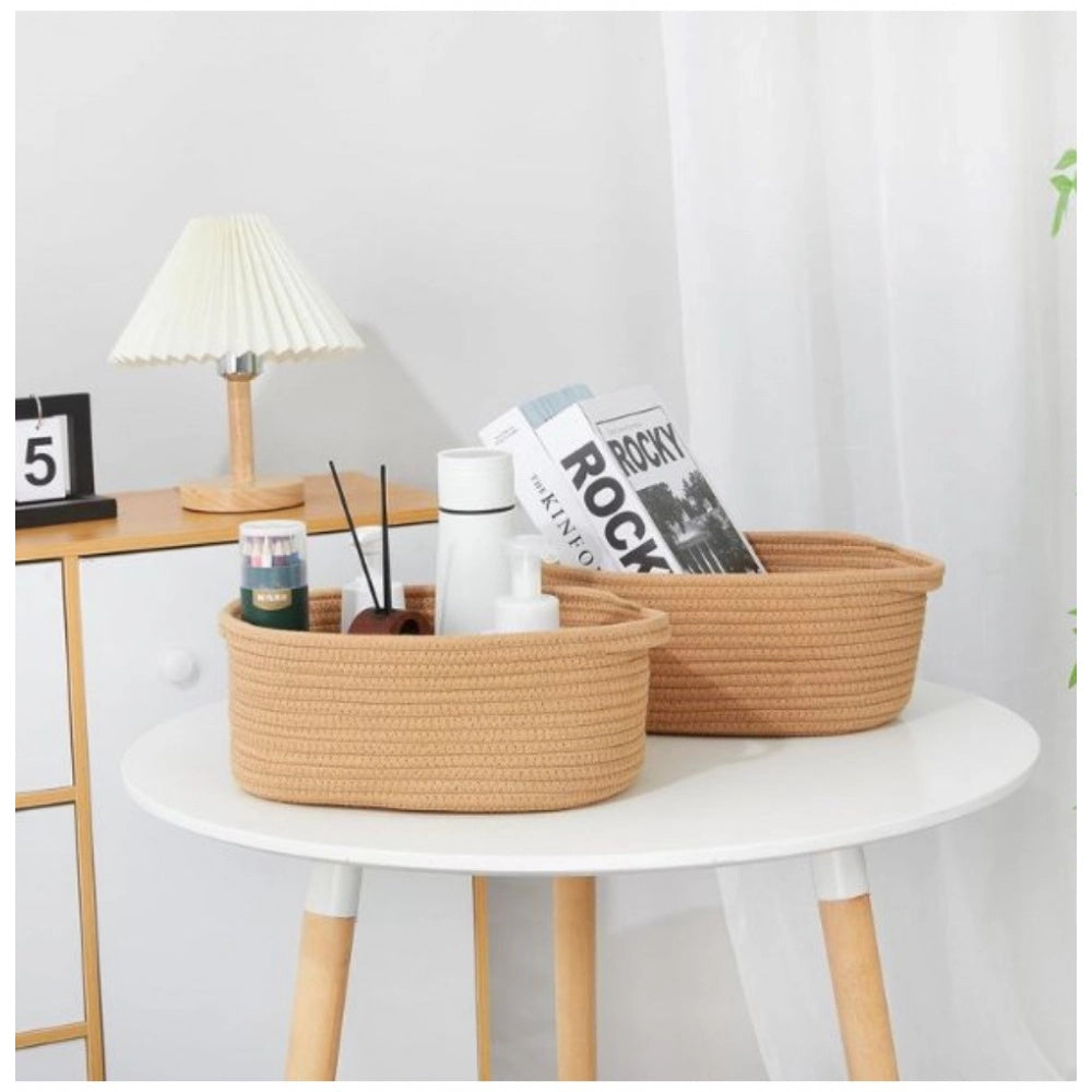Generic Cotton 2 Pcs Oval Basket Storage Basket For Clothes (Beige) Secondary image