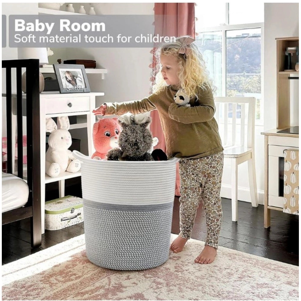 Generic Cotton Laundry Basket Pack of 1 Storage Basket For Clothes (Grey) Secondary image