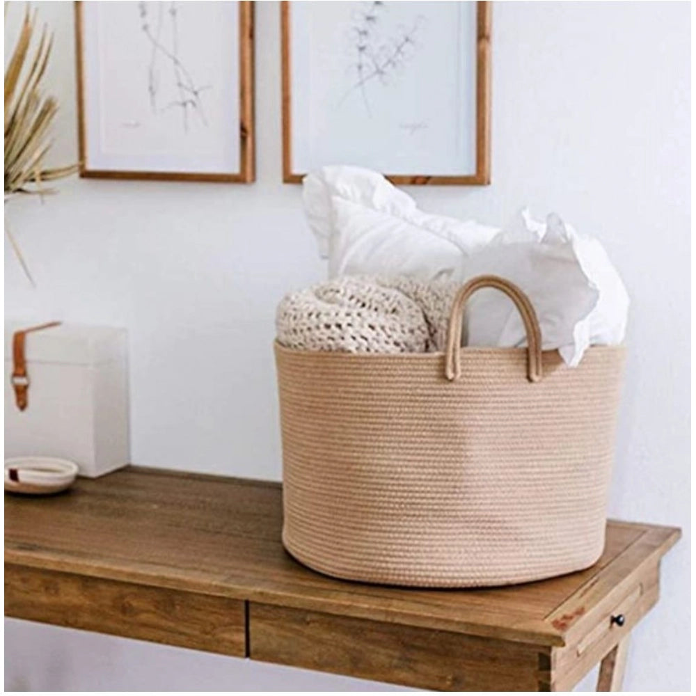 Generic Cotton Laundry Basket Pack of 1 Storage Basket For Clothes (Beige)