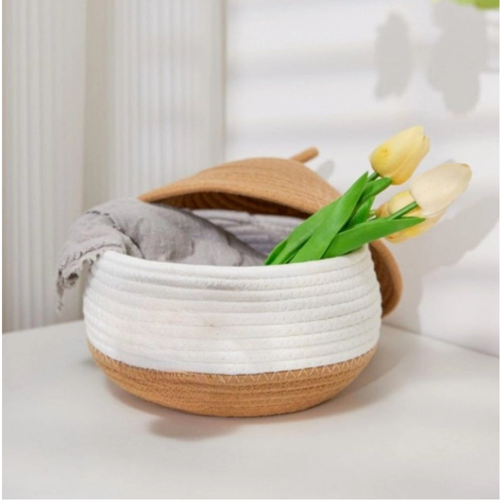 Generic Cotton Gudda Pack of 1 Storage Basket For Clothes (White)