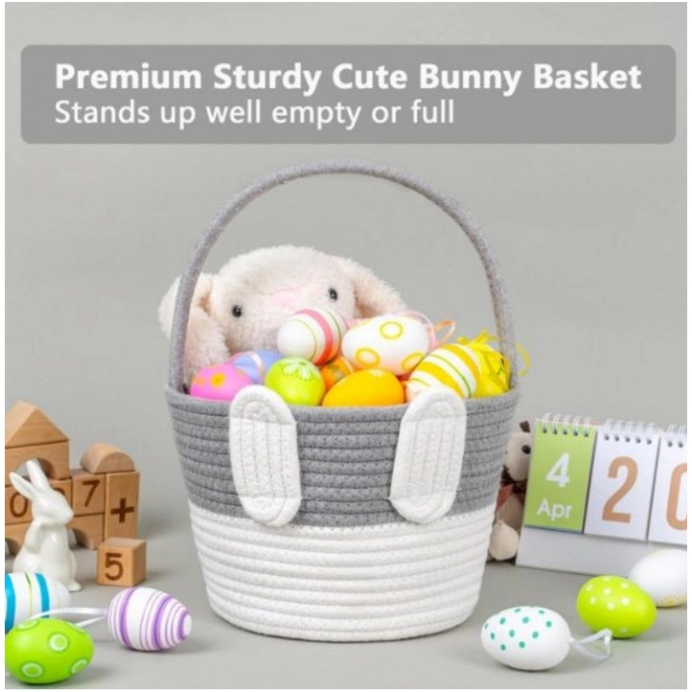 Generic Cotton Toy Bucket Pack of 1 Storage Basket For Clothes (Grey) Secondary image