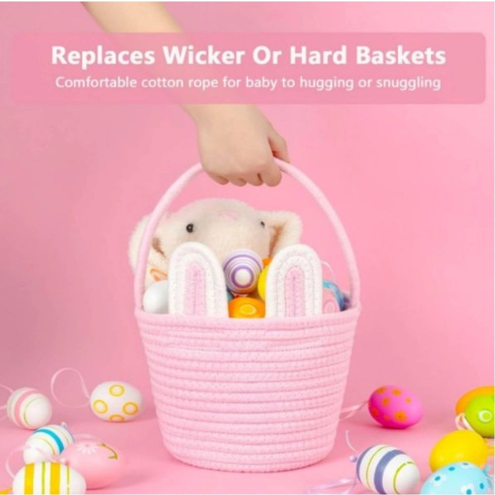 Generic Cotton Ear Toy Bucket Pack of 1 Storage Basket For Clothes (Pink) Secondary image
