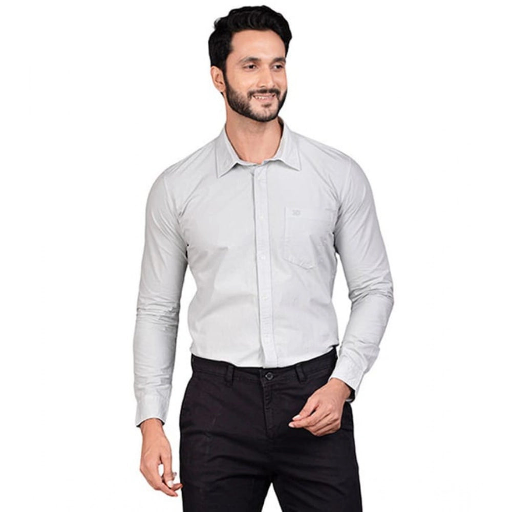 Generic Men's Casual Cotton Full Sleeve Solid Shirt (Grey) Main image