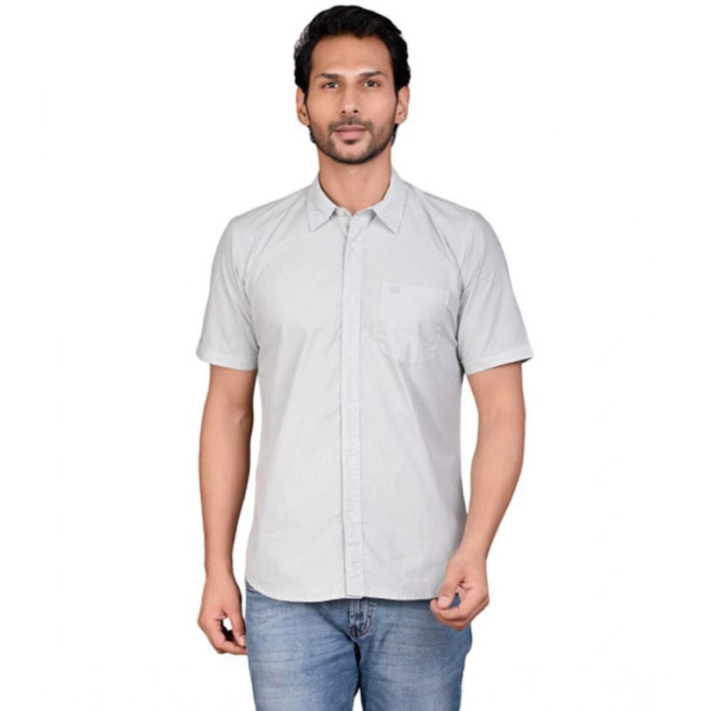 Generic Men's Casual Cotton Half Sleeve Solid Shirt (Grey) Main image