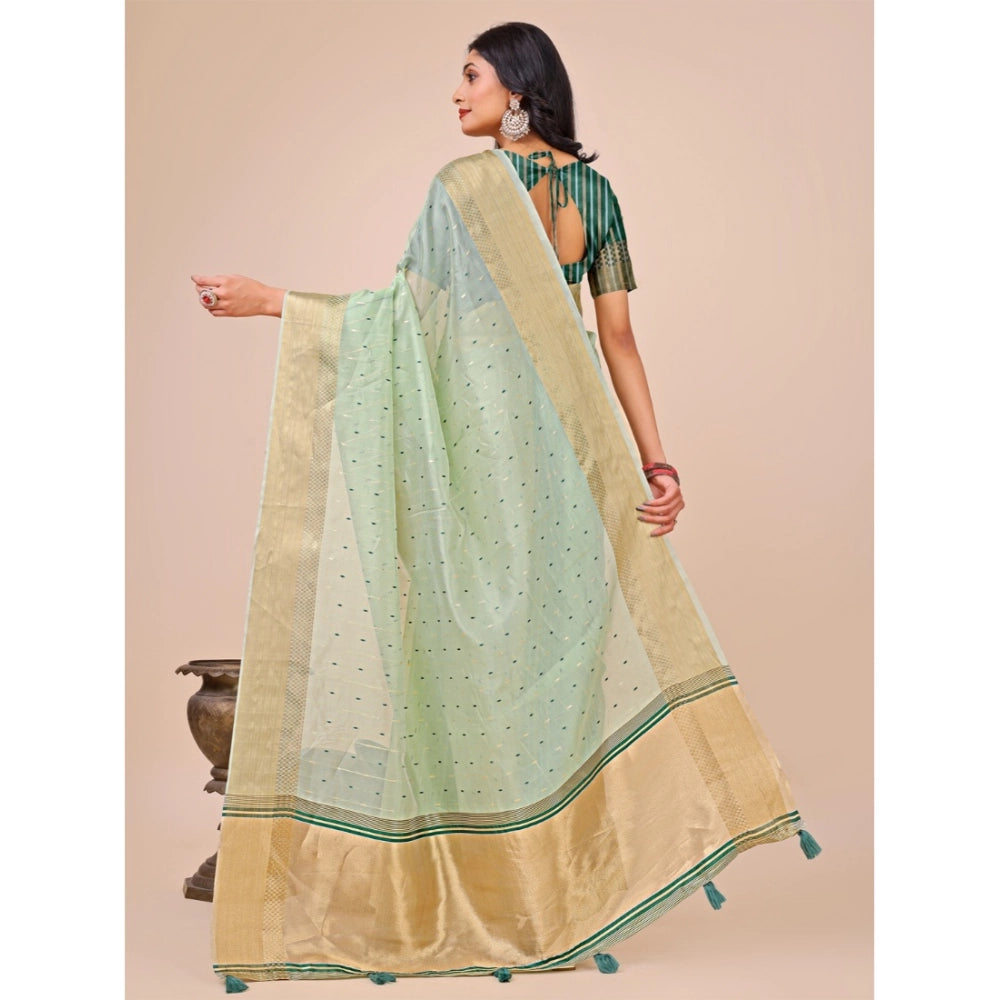 Generic Women's Organza Printed Saree With Unstitched Blouse 5.5Mtr (Olive Green) Secondary image
