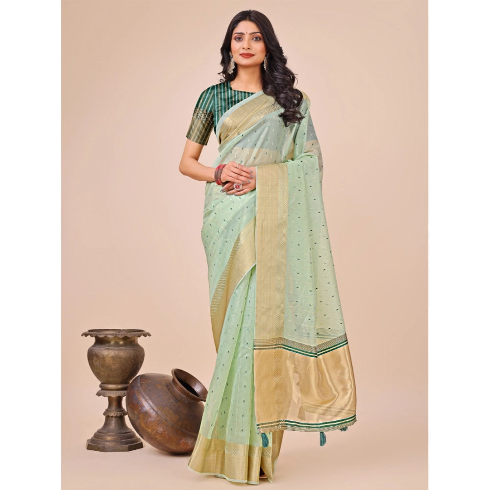 Generic Women's Organza Printed Saree With Unstitched Blouse 5.5Mtr (Olive Green) Main image