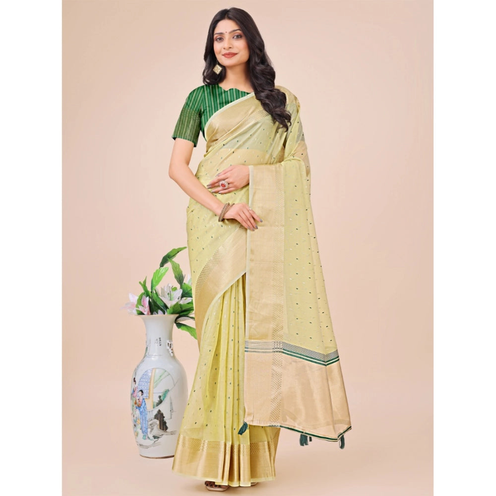 Generic Women's Organza Printed Saree With Unstitched Blouse 5.5Mtr (Light Green) Main image