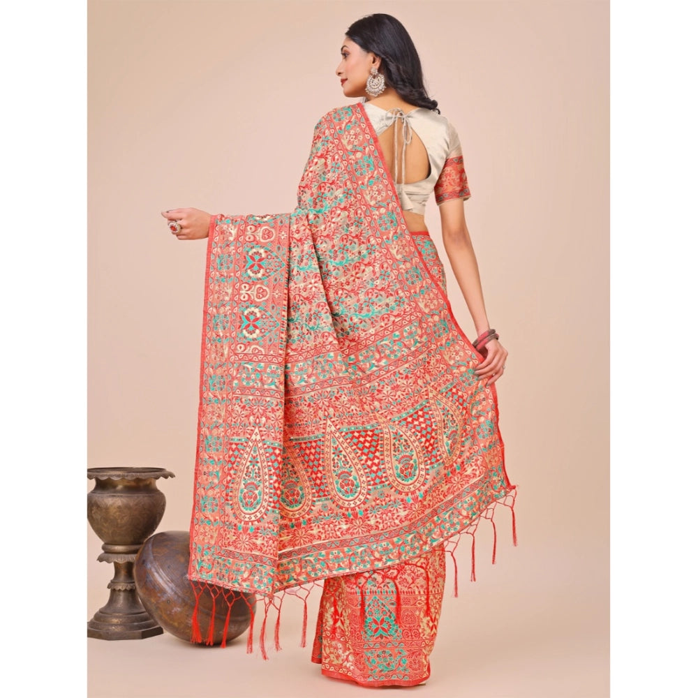 Generic Women's Cotton Printed Saree With Unstitched Blouse 5.5Mtr (Cream) Secondary image