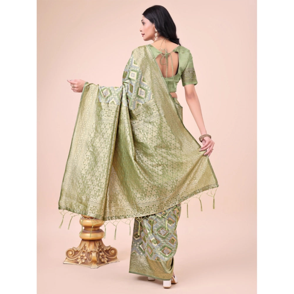 Generic Women's Cotton Printed Saree With Unstitched Blouse 5.5Mtr (Mhendi Green) Secondary image