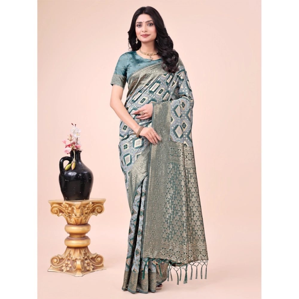 Generic Women's Cotton Printed Saree With Unstitched Blouse 5.5Mtr (Green) Main image