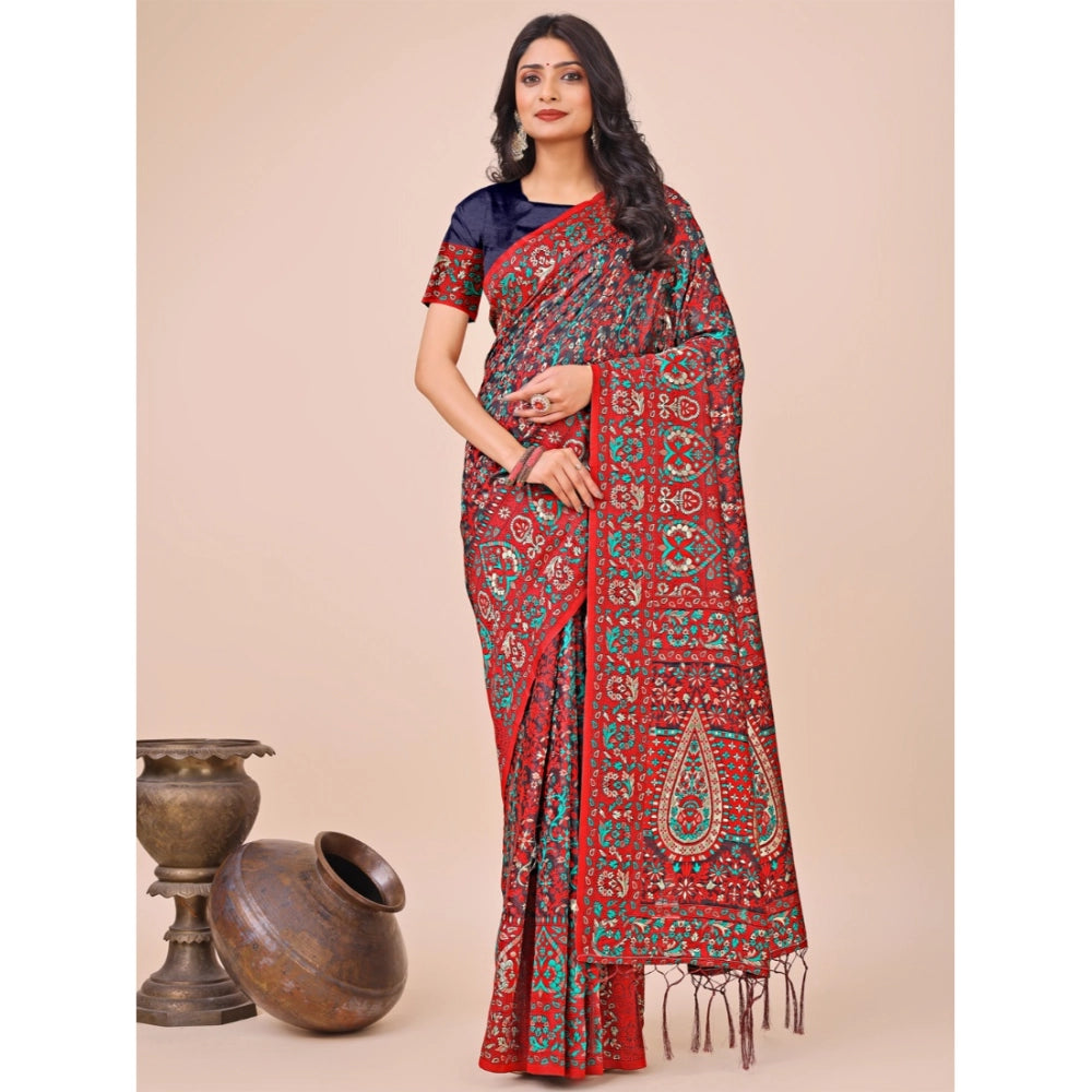 Generic Women's Cotton Printed Saree With Unstitched Blouse 5.5Mtr (Red) Main image