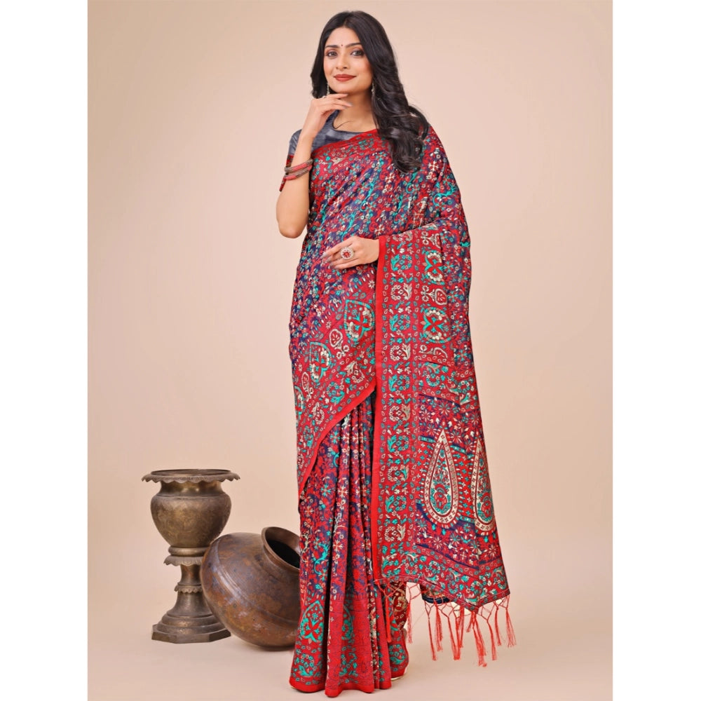 Generic Women's Cotton Printed Saree With Unstitched Blouse 5.5Mtr (Pink) Main image
