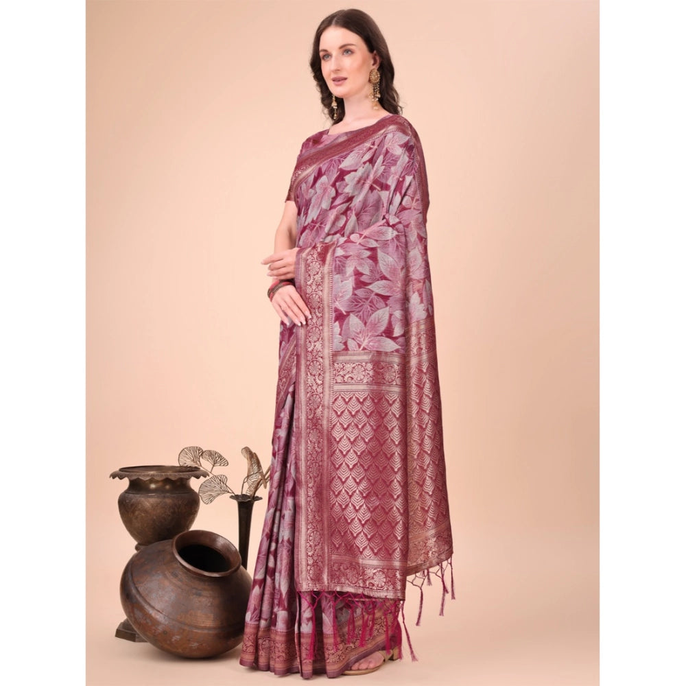Generic Women's Cotton Printed Saree With Unstitched Blouse 5.5Mtr (Magenta) Main image