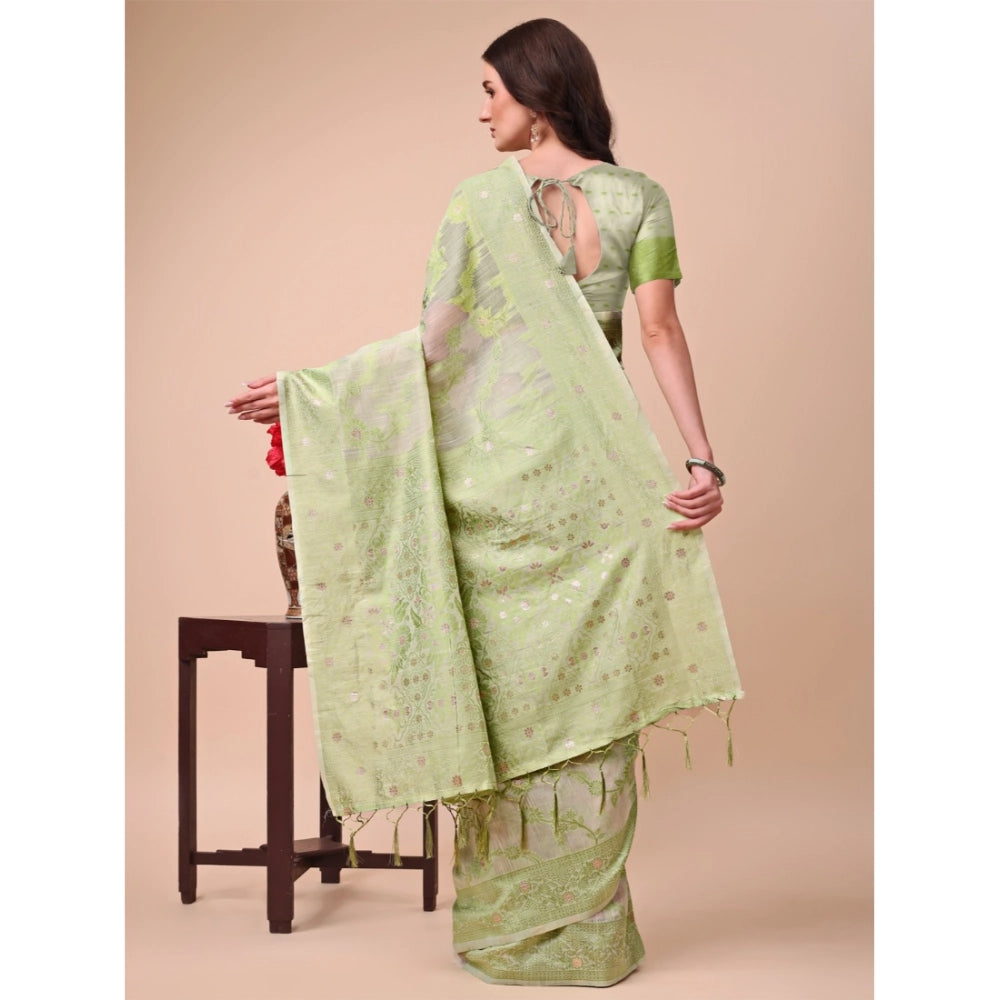 Generic Women's Cotton Printed Saree With Unstitched Blouse 5.5Mtr (Light Green) Secondary image