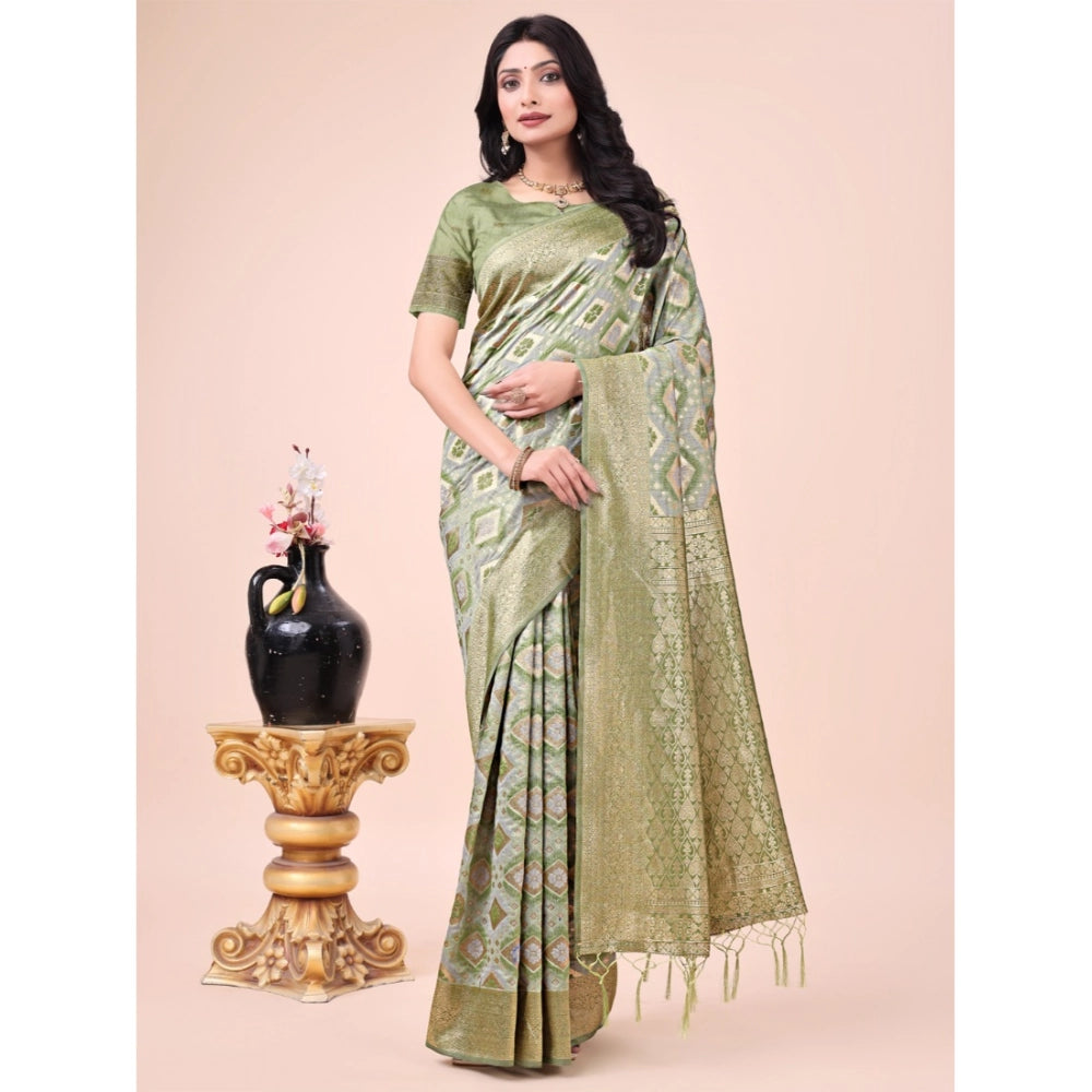 Generic Women's Cotton Printed Saree With Unstitched Blouse 5.5Mtr (Mhendi Green) Main image