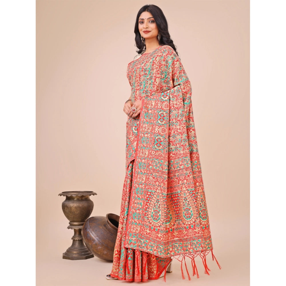 Generic Women's Cotton Printed Saree With Unstitched Blouse 5.5Mtr (Cream) Main image