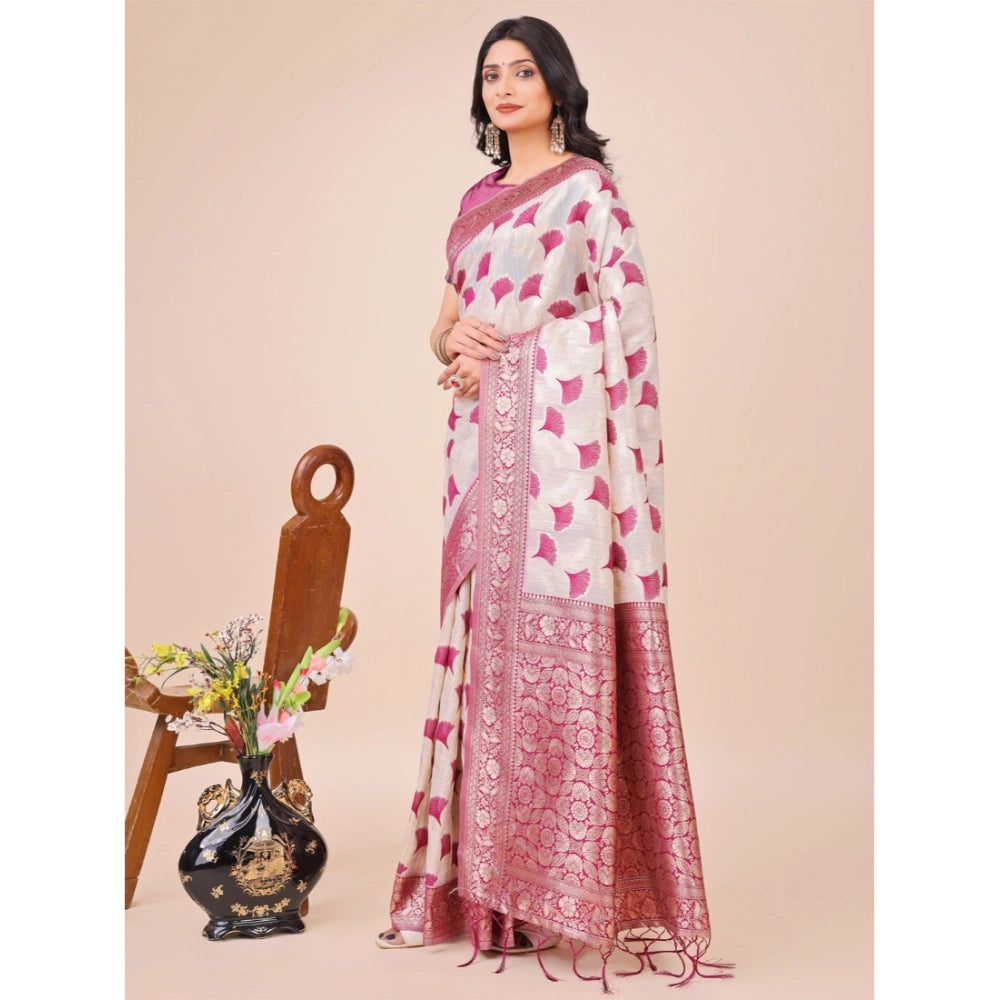 Generic Women's Linen Cotton Printed Saree With Unstitched Blouse 5.5Mtr (Magenta) Main image