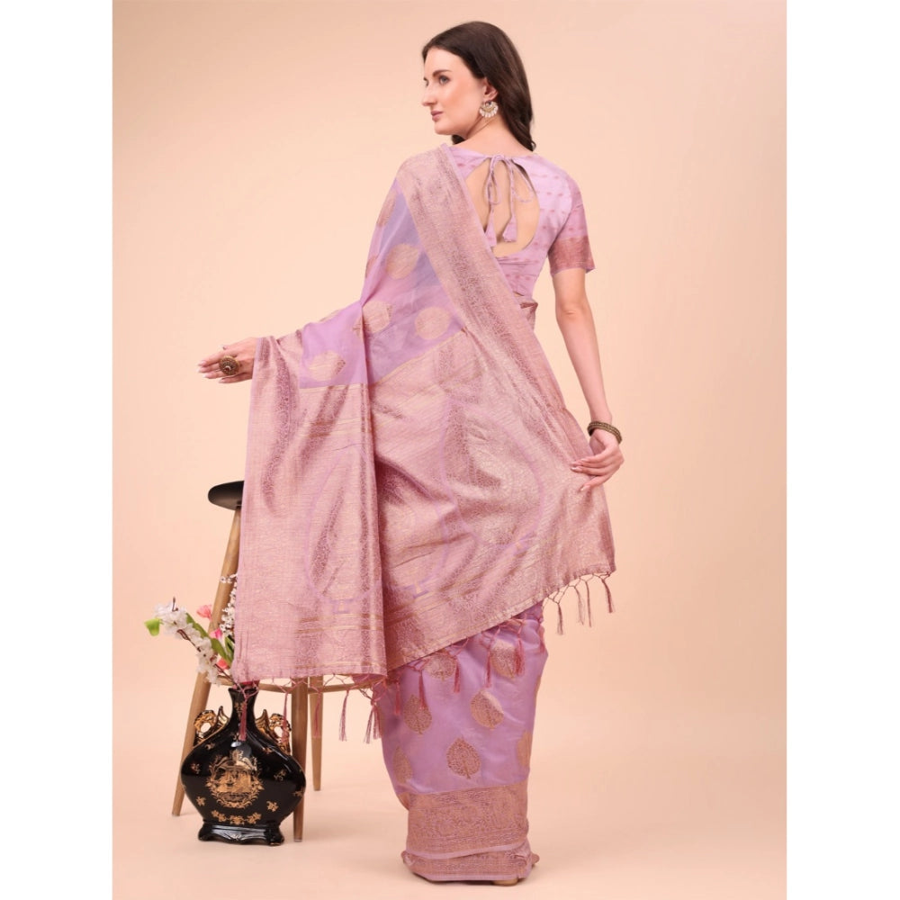 Generic Women's Cotton Printed Saree With Unstitched Blouse 5.5Mtr (Light Pink) Secondary image