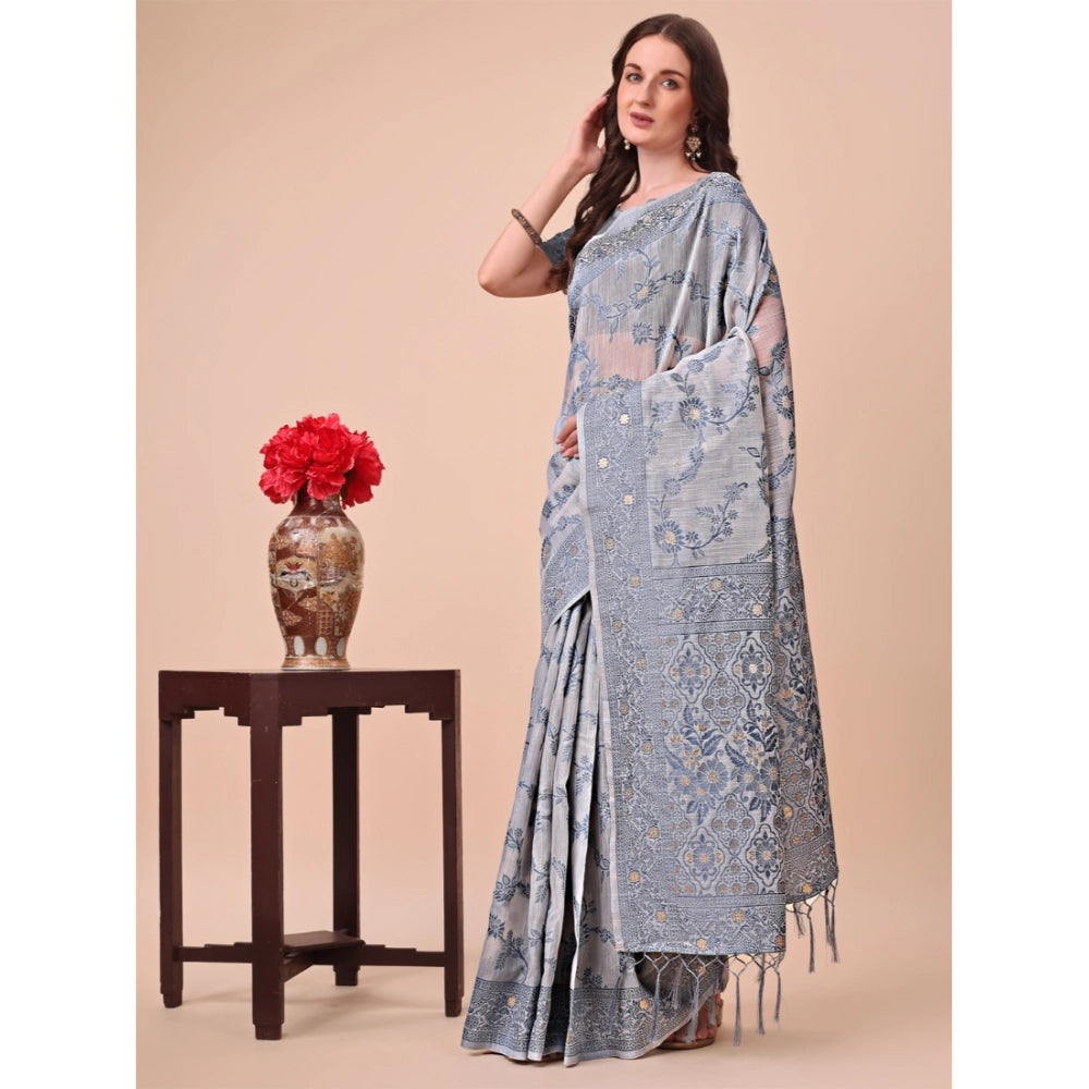 Generic Women's Cotton Printed Saree With Unstitched Blouse 5.5Mtr (Grey) Main image