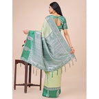 Generic Women's Lichi Silk Printed Saree With Unstitched Blouse 5.5Mtr (Light Green)