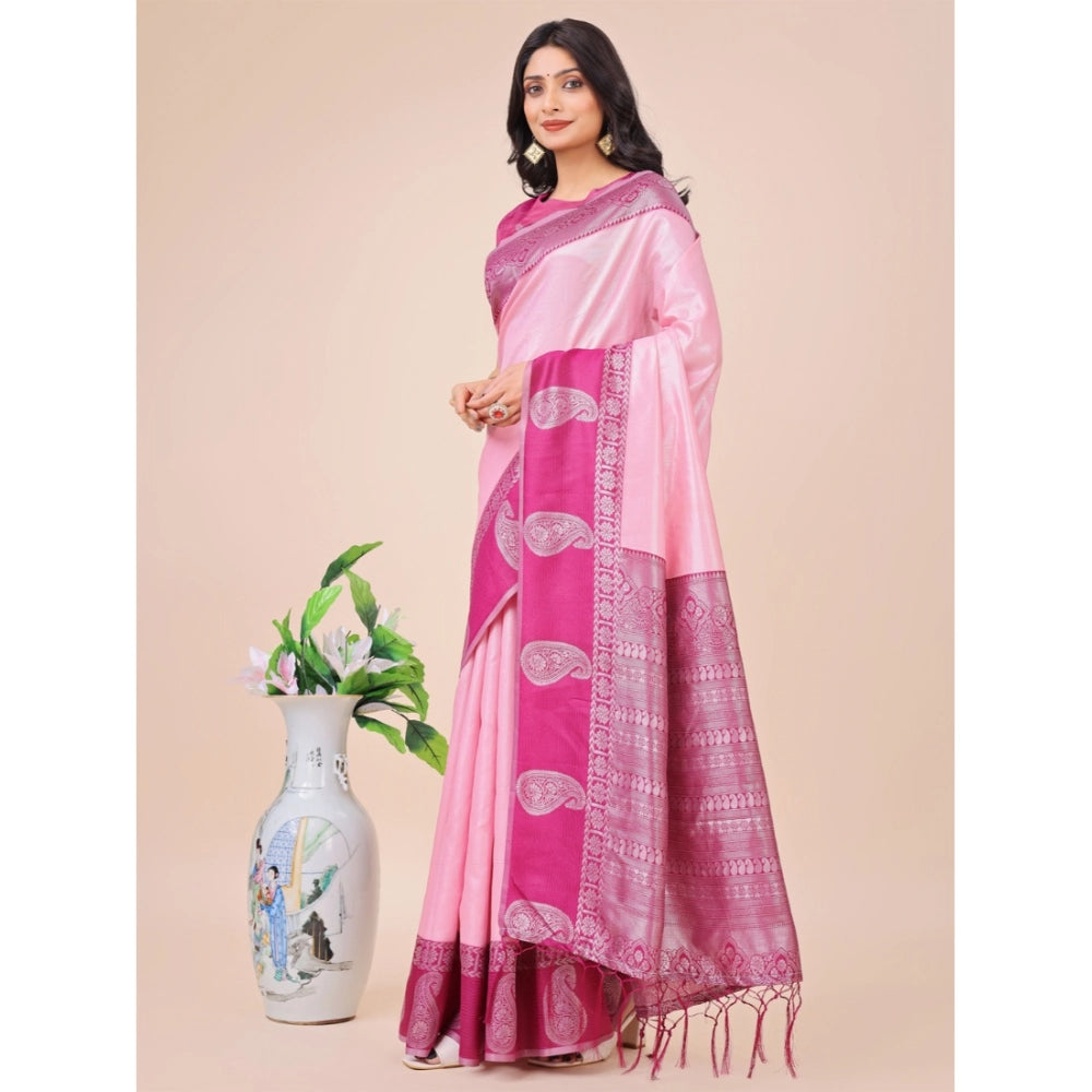 Generic Women's Lichi Silk Printed Saree With Unstitched Blouse 5.5Mtr (Light Pink) Main image
