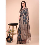 Generic Women's Cotton Printed Saree With Unstitched Blouse 5.5Mtr (Black)