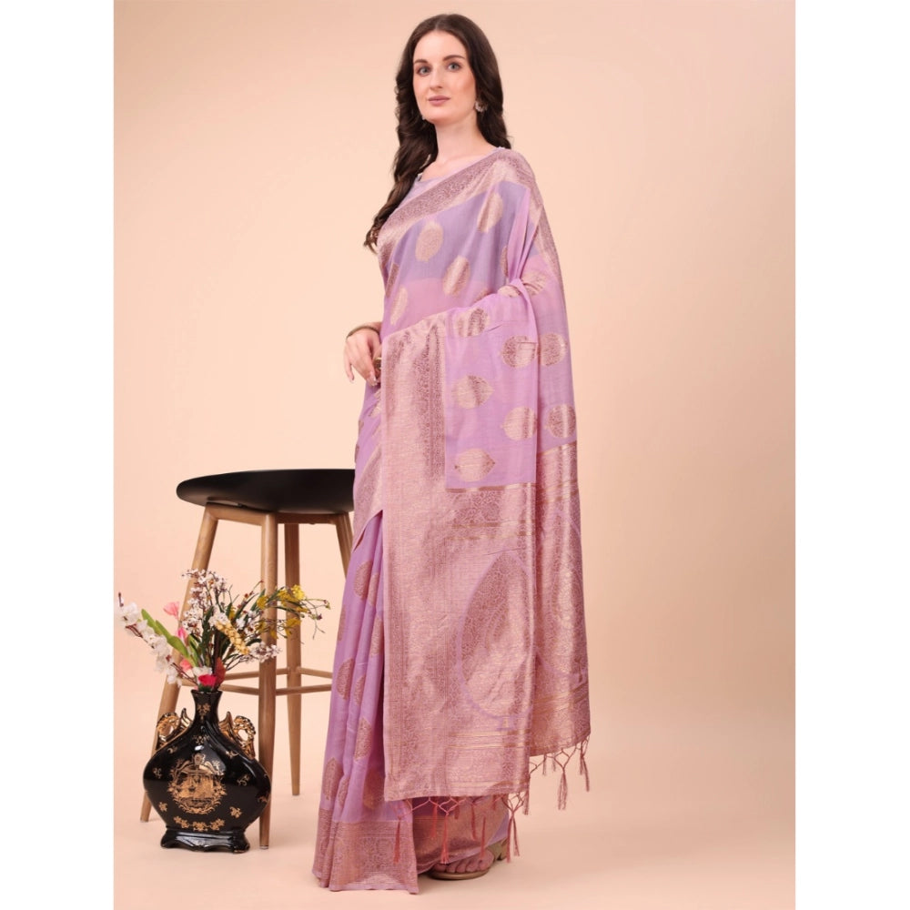 Generic Women's Cotton Printed Saree With Unstitched Blouse 5.5Mtr (Light Pink) Main image