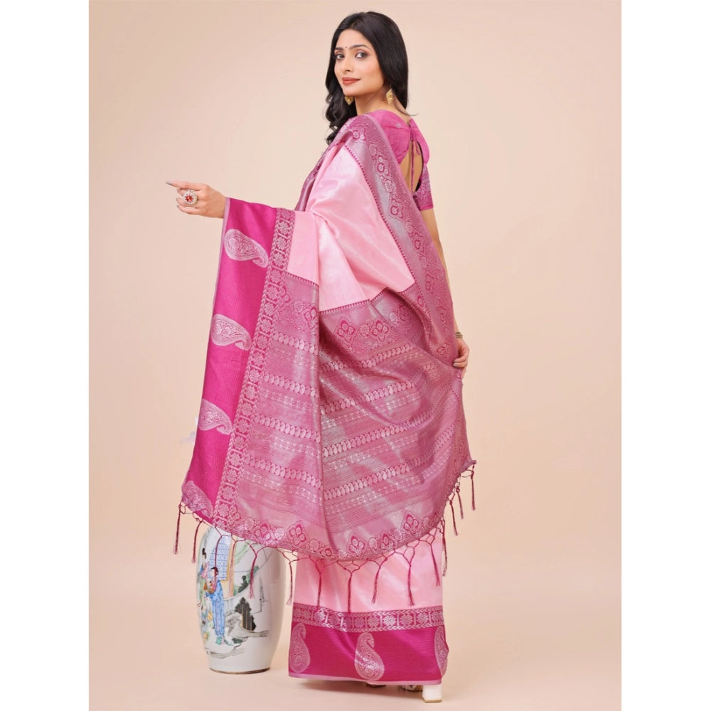 Generic Women's Lichi Silk Printed Saree With Unstitched Blouse 5.5Mtr (Light Pink) Secondary image
