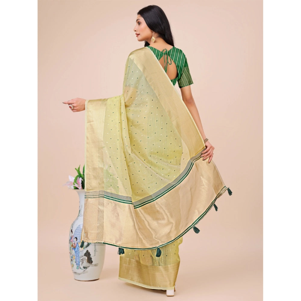Generic Women's Organza Printed Saree With Unstitched Blouse 5.5Mtr (Light Green) Secondary image