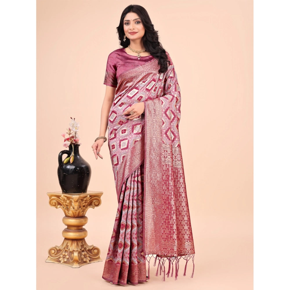 Generic Women's Cotton Printed Saree With Unstitched Blouse 5.5Mtr (Pink) Main image