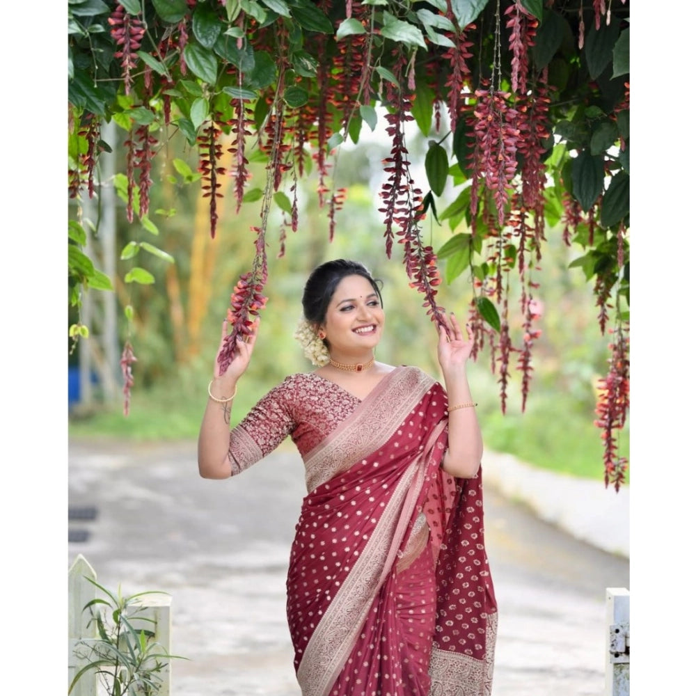 Generic Women's Silk Printed Saree With Unstitched Blouse 5.5Mtr (Maroon) Secondary image