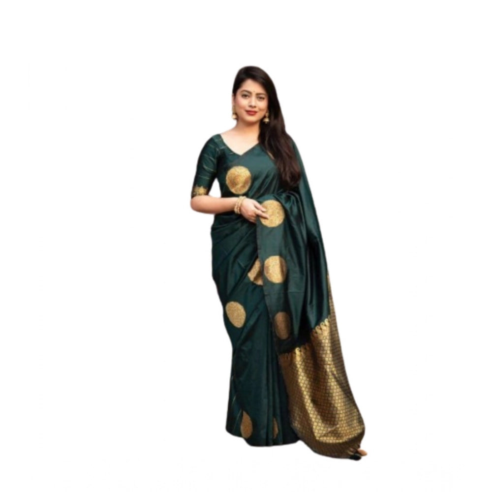 Generic Women's Silk Printed Saree With Unstitched Blouse 5.5Mtr (Green) Secondary image