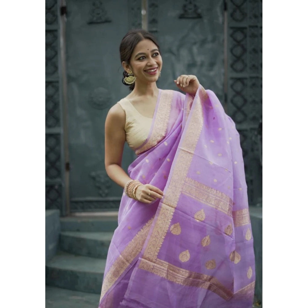 Generic Women's Cotton  Printed Saree With Unstitched Blouse 5.5Mtr (Lavender)
