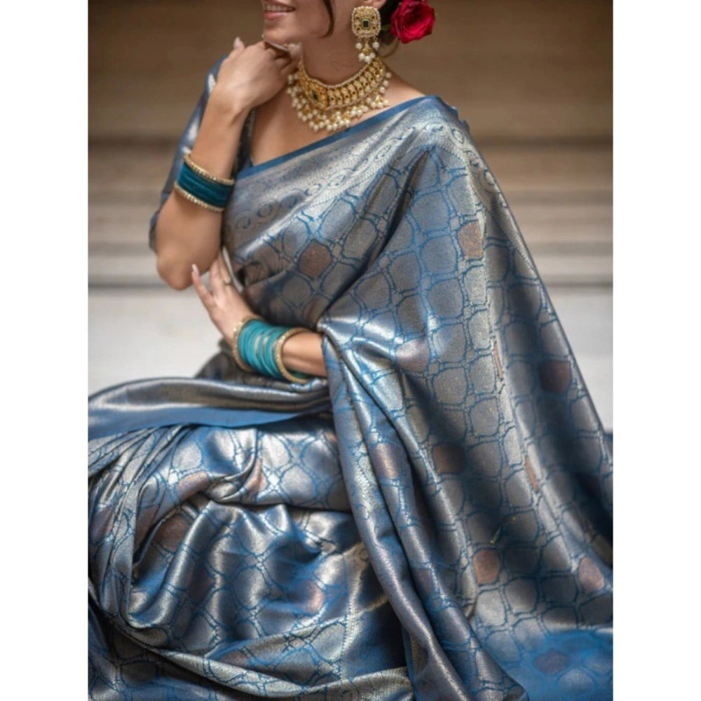 Generic Women's Silk Printed Saree With Unstitched Blouse 5.5Mtr (Rama) Secondary image