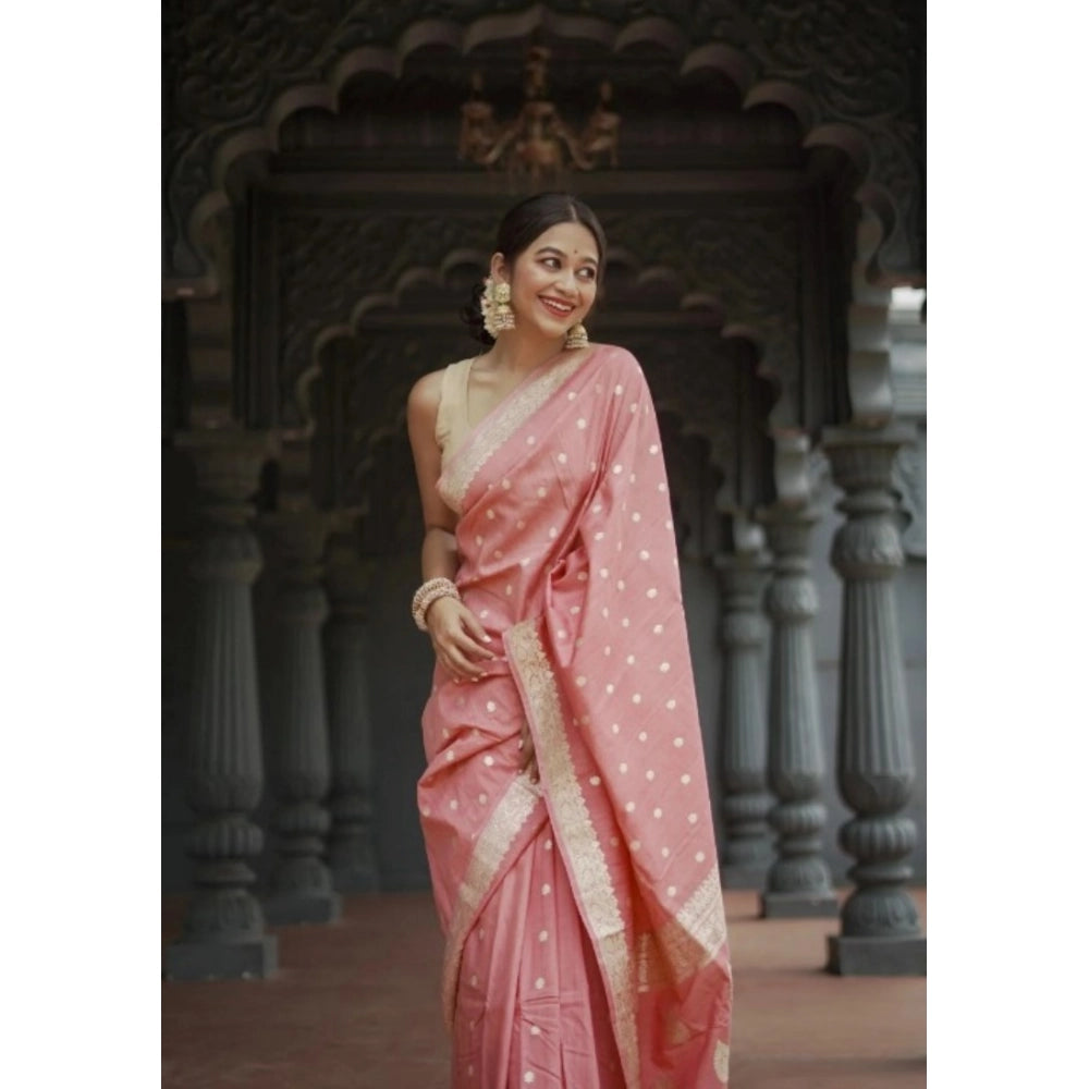 Generic Women's Cotton  Printed Saree With Unstitched Blouse 5.5Mtr (Peach) Secondary image