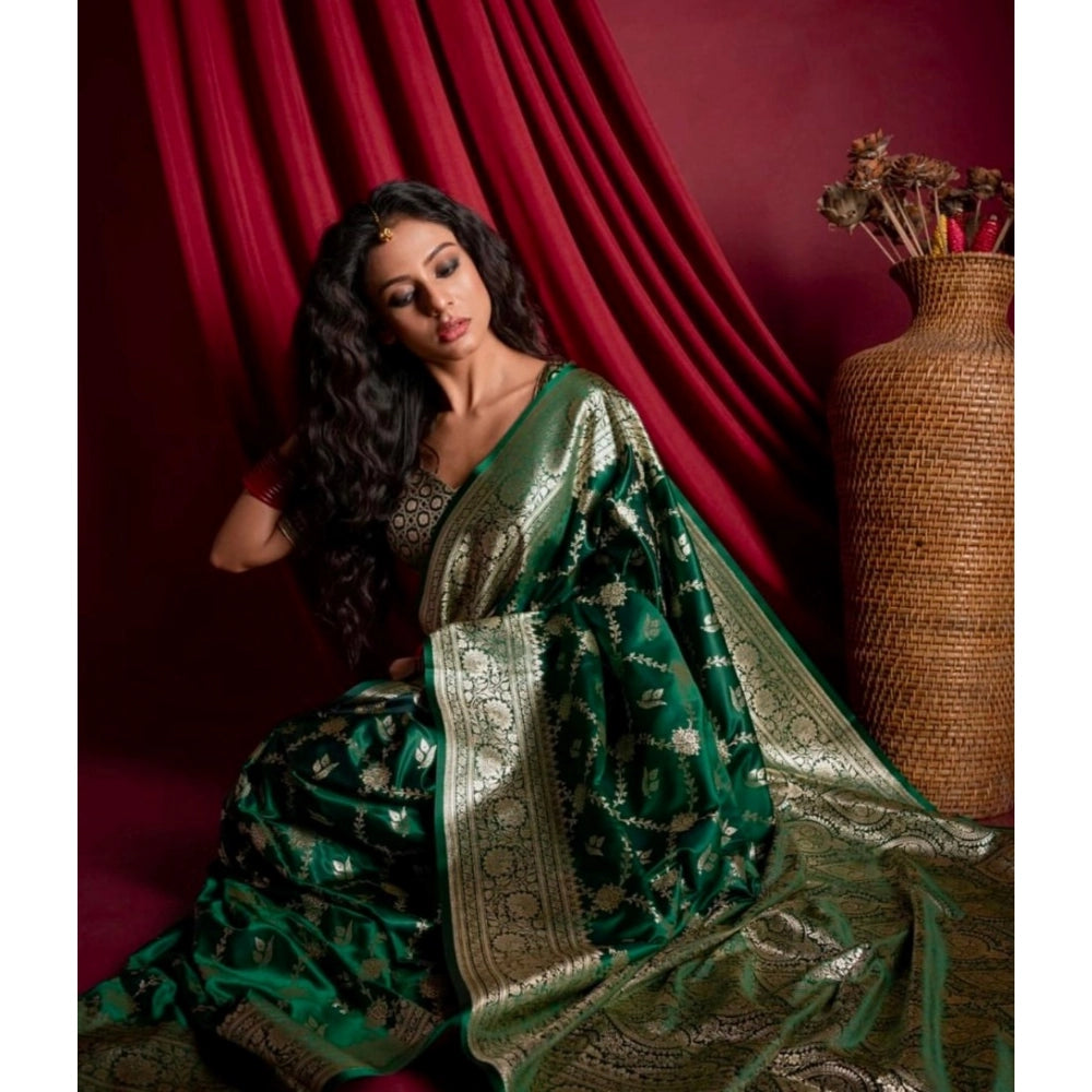 Generic Women's Silk Printed Saree With Unstitched Blouse 5.5Mtr (Dark Green) Secondary image