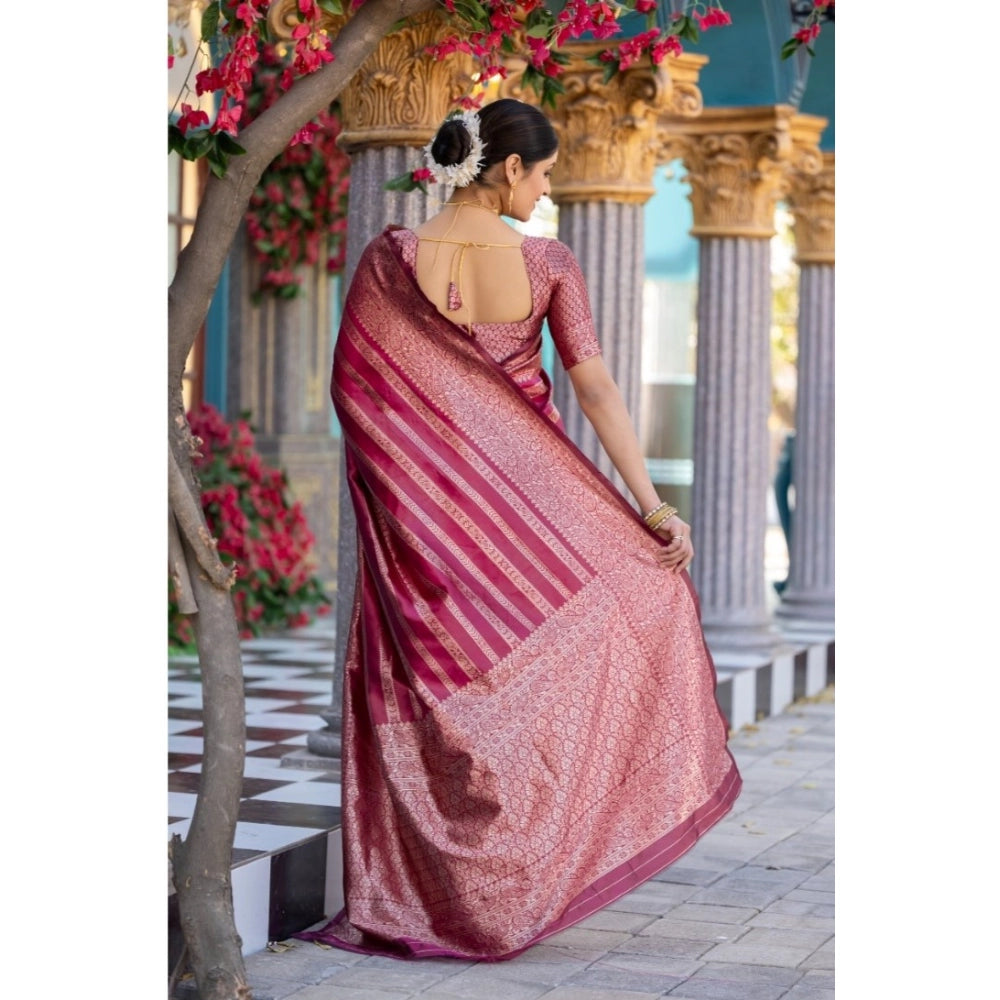 Generic Women's Silk Printed Saree With Unstitched Blouse 5.5Mtr (Pink) Secondary image