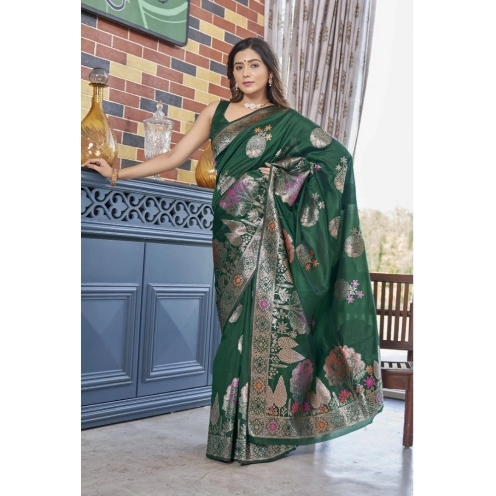 Generic Women's Silk Printed Saree With Unstitched Blouse 5.5Mtr (Green) Secondary image