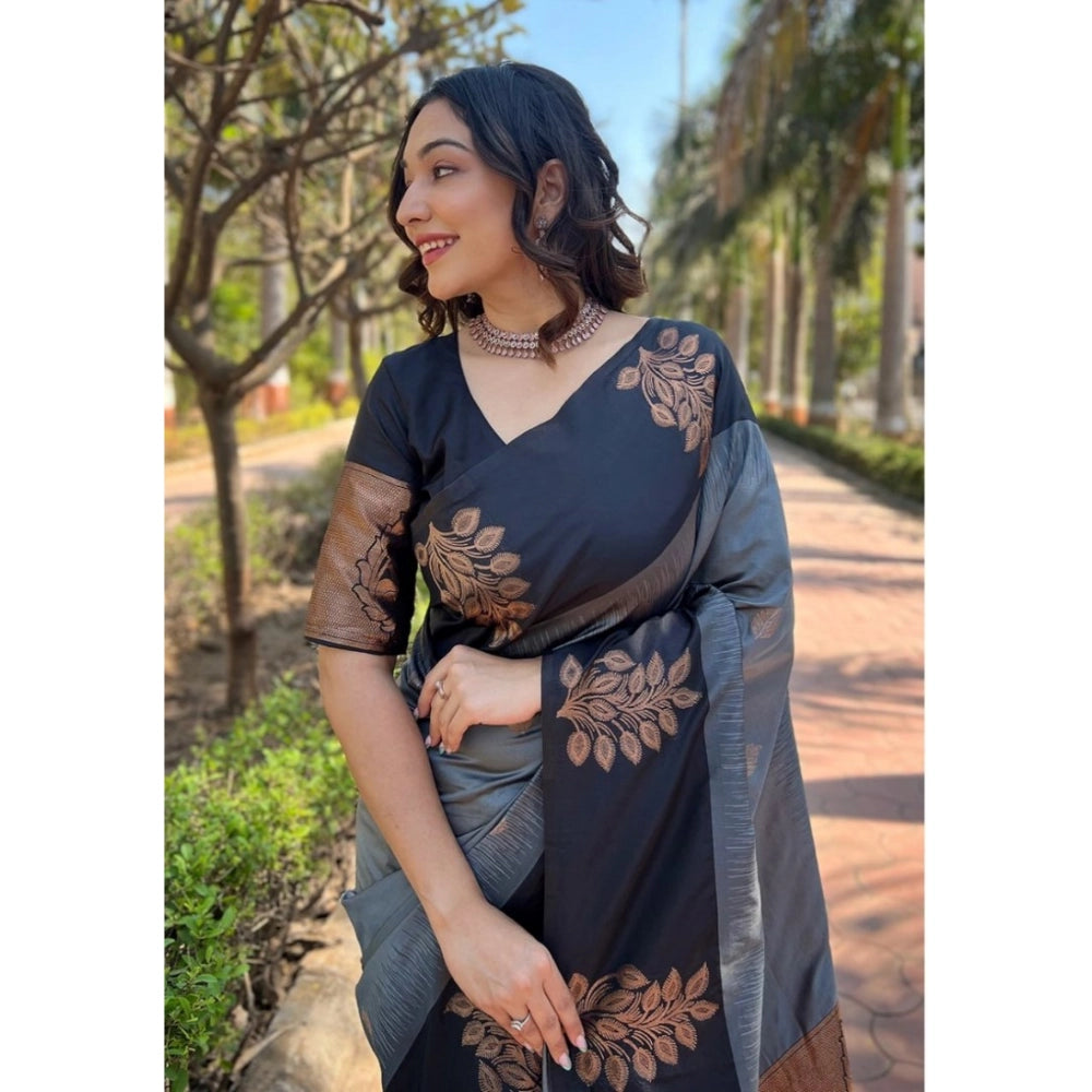 Generic Women's Silk Printed Saree With Unstitched Blouse 5.5Mtr (Grey) Secondary image