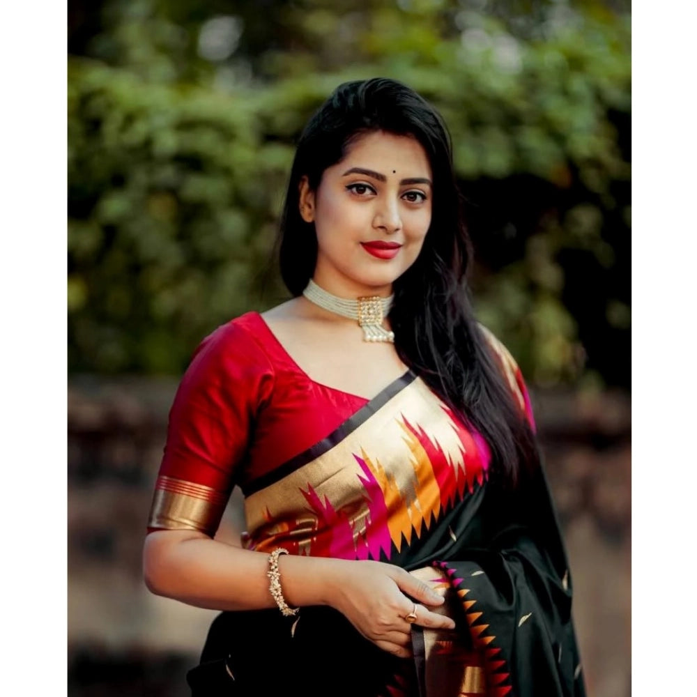 Generic Women's Silk Printed Saree With Unstitched Blouse 5.5Mtr (Multicolor) Secondary image