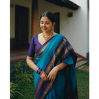 Generic Women's Silk Printed Saree With Unstitched Blouse 5.5Mtr (Blue)