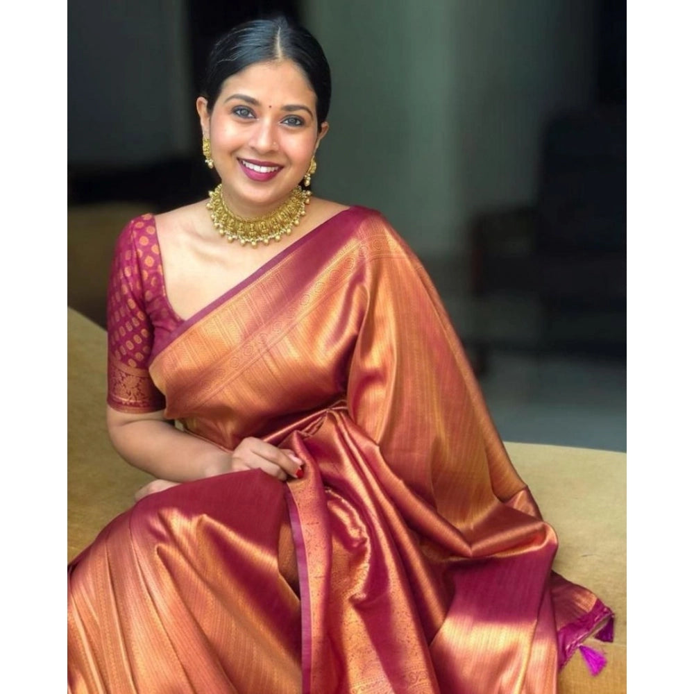 Generic Women's Silk Printed Saree With Unstitched Blouse 5.5Mtr (Maroon) Secondary image