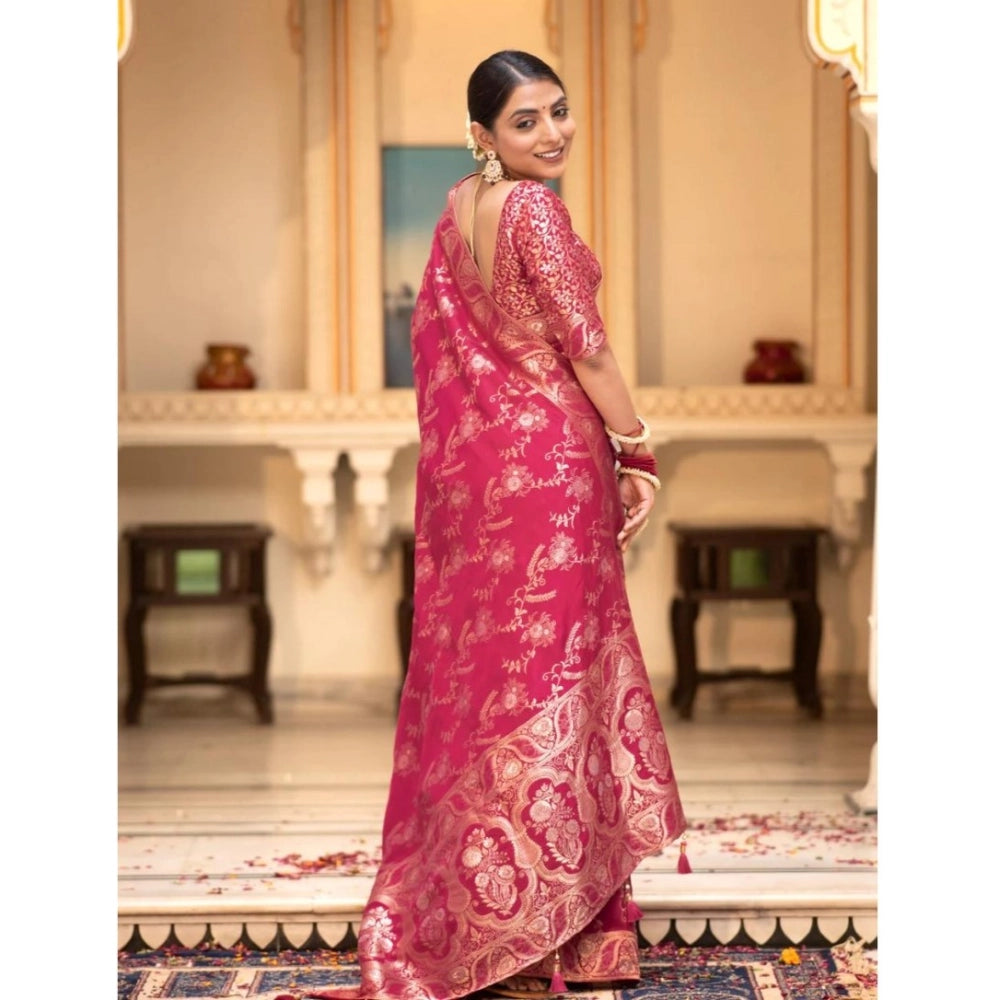 Generic Women's Silk Printed Saree With Unstitched Blouse 5.5Mtr (Pink) Secondary image