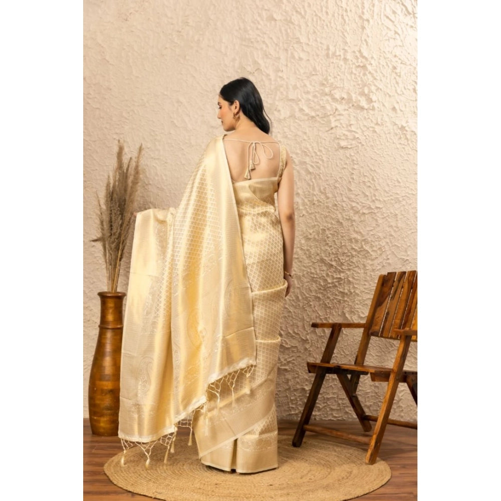 Generic Women's Silk Printed Saree With Unstitched Blouse 5.5Mtr (Gold) Secondary image