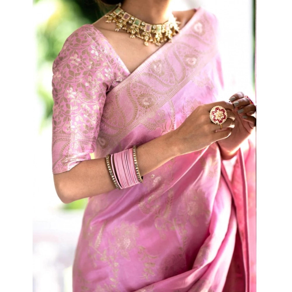 Generic Women's Silk Printed Saree With Unstitched Blouse 5.5Mtr (Pink) Secondary image