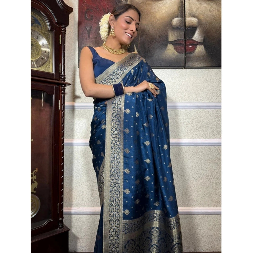 Generic Women's Silk Printed Saree With Unstitched Blouse 5.5Mtr (Rama) Secondary image