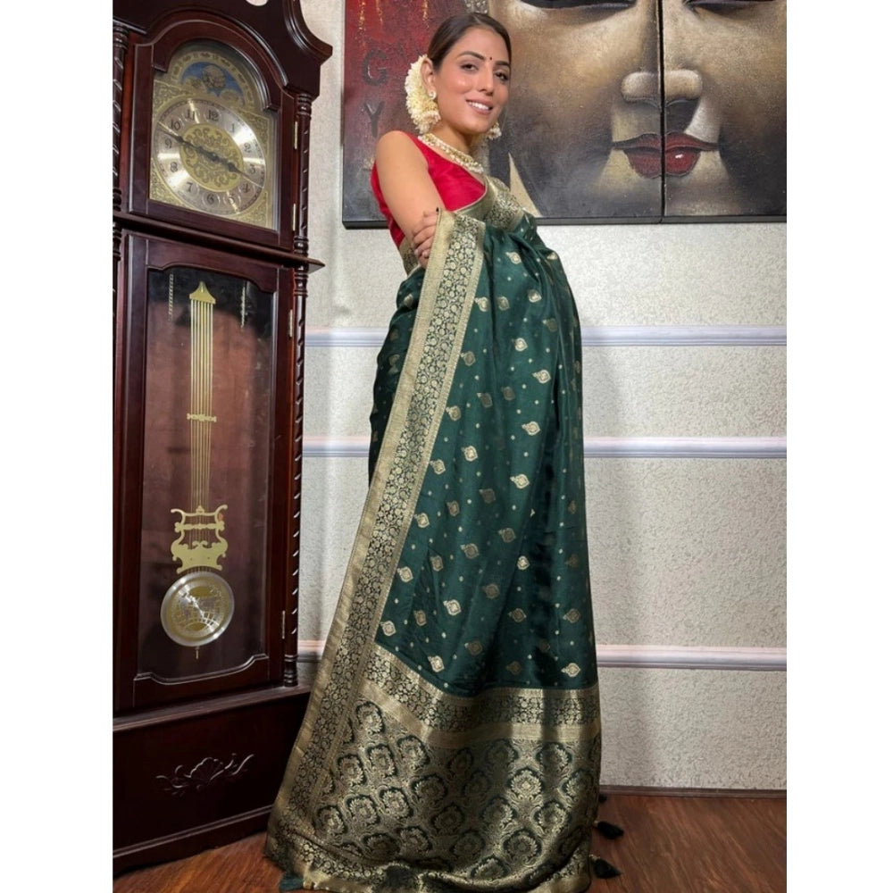 Generic Women's Silk Printed Saree With Unstitched Blouse 5.5Mtr (Green) Secondary image