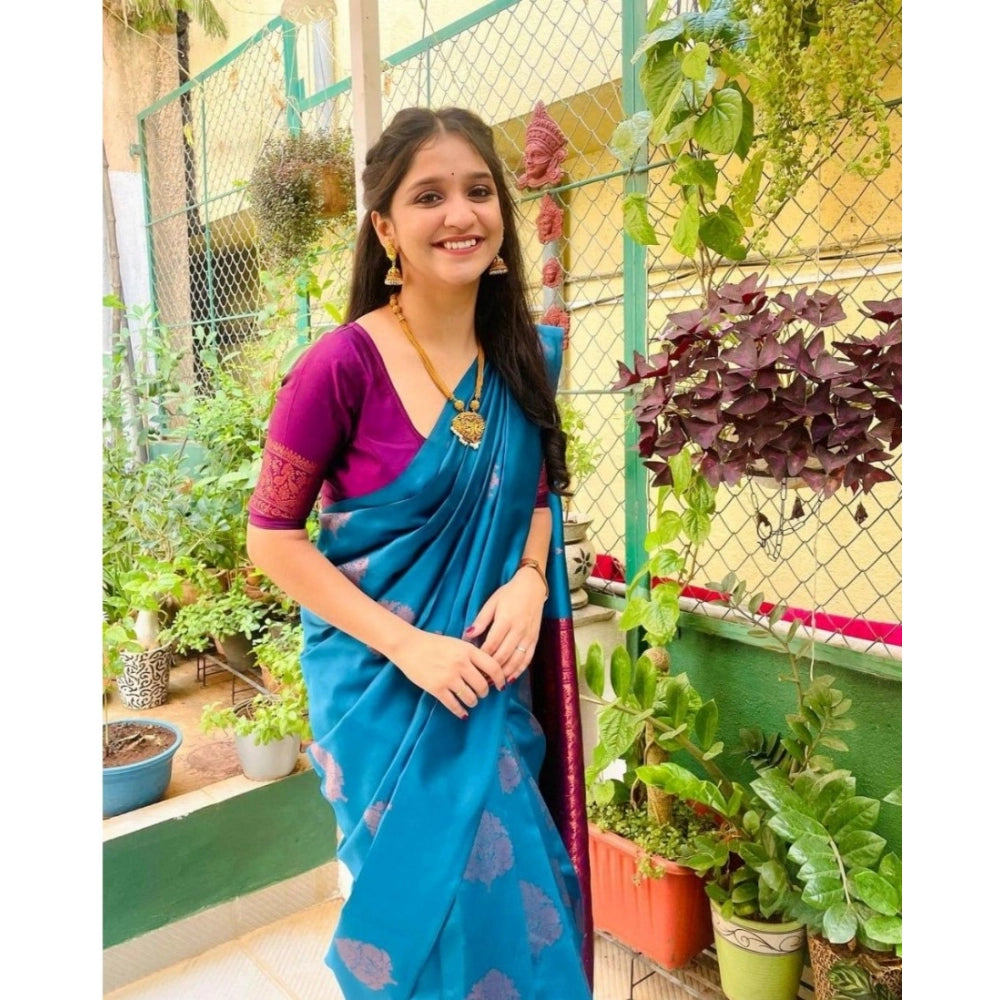 Generic Women's Silk Printed Saree With Unstitched Blouse 5.5Mtr (Rama) Secondary image